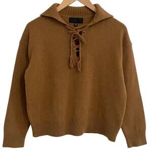Nili Lotan Gloria Lace Up Wool Sweater Women's XS cognac Brown Minimal neutral
